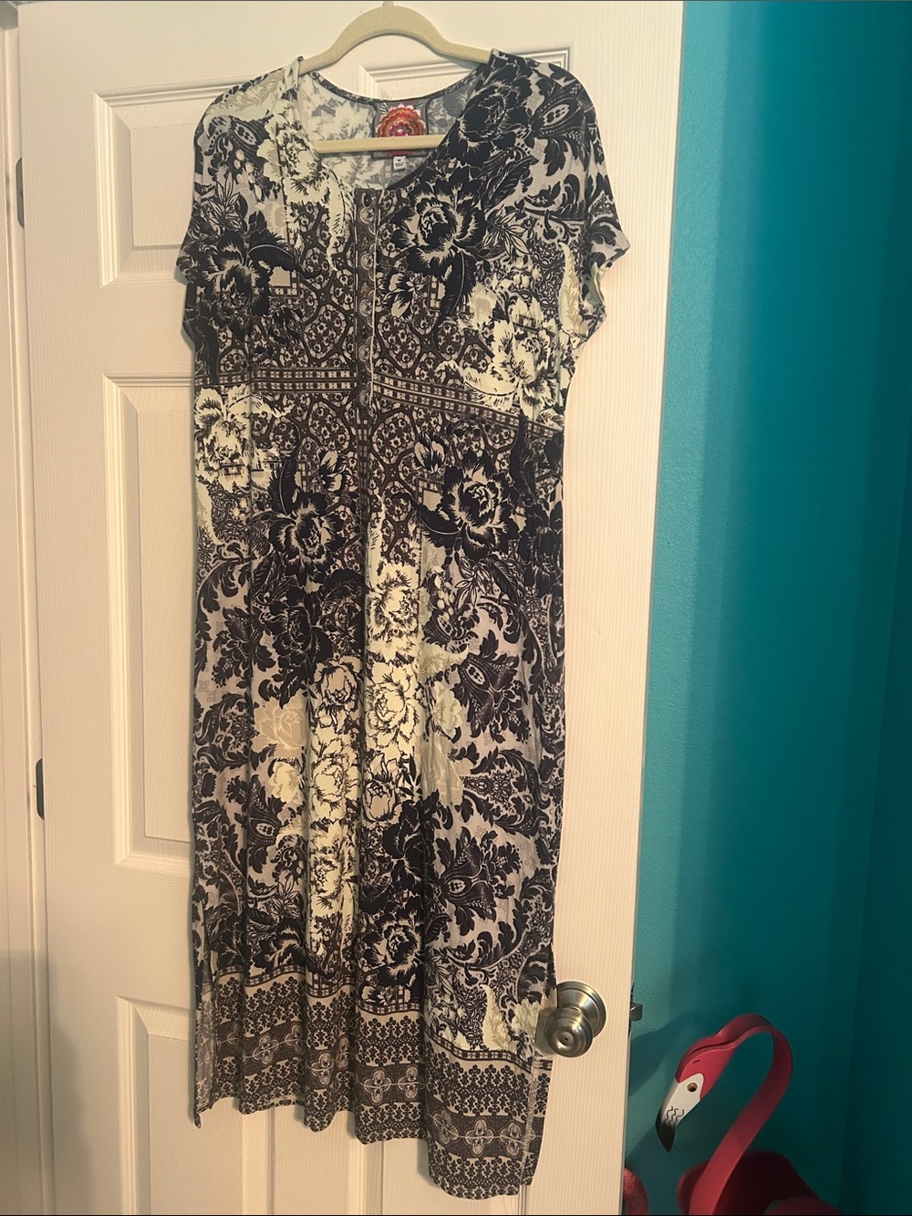 Johnny Was Black and White Floral Midi Dress